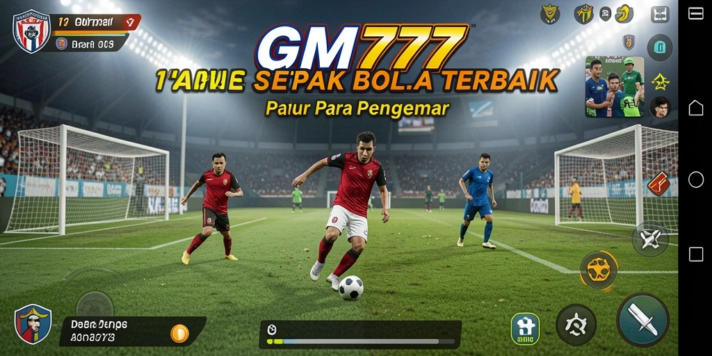 Tampilan utama gameplay GM777 dengan aksi sepak bola yang intens.
