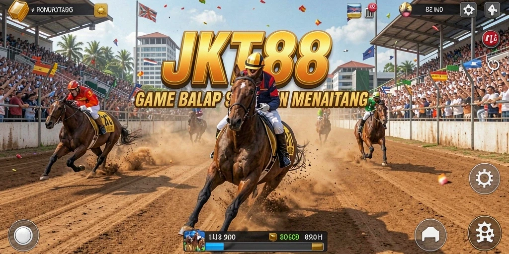Screenshot gameplay JKT88 menampilkan aksi balapan yang mendebarkan.