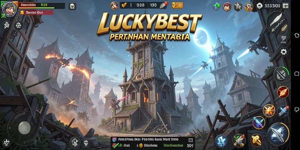 Screenshot gameplay LUCKYBEST menampilkan pertahanan menara yang strategis.