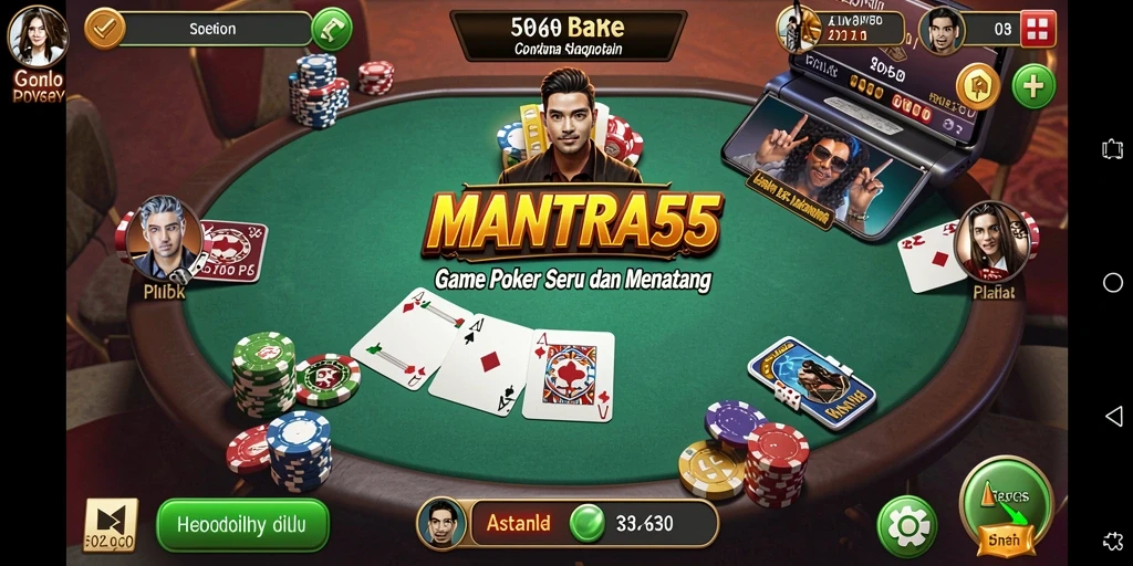 Tampilan gameplay Poker yang mendebarkan di MANTRA55.