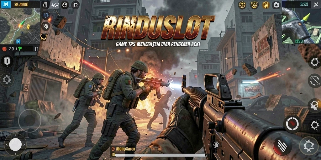 Screenshot RINDUSLOT menampilkan aksi tembak-menembak seru dalam TPS.