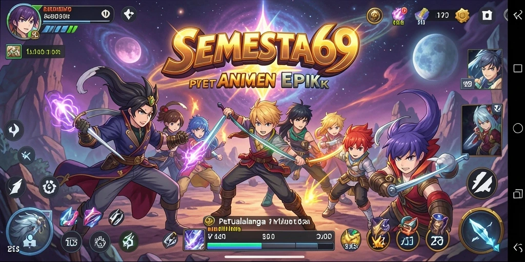 Tampilan gameplay mendebarkan dari SEMESTA69 dengan karakter Anime yang beraksi.