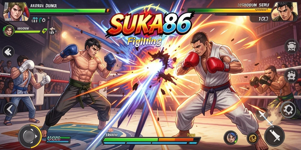 Tangkapan layar gameplay dari <strong>SUKA86</strong>, menunjukkan pertarungan epic antara karakter.