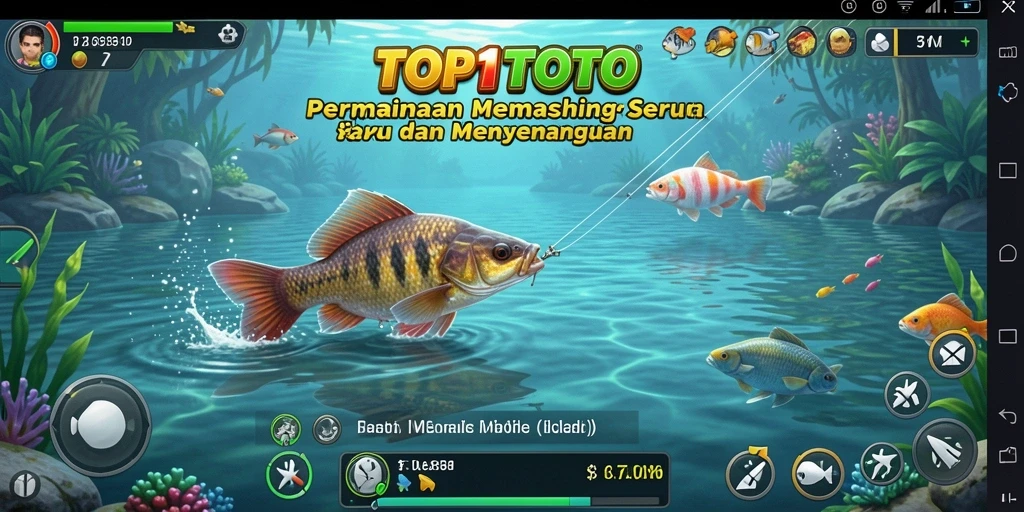 Screenshot utama TOP1TOTO menunjukkan gameplay memancing yang seru dan menarik.
